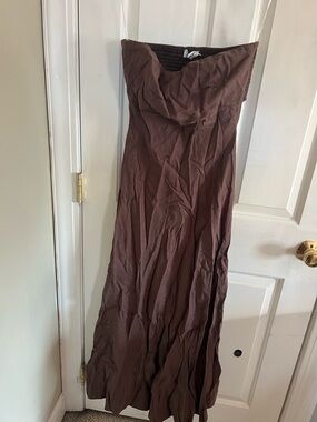 Showpo Elerie Maxi - Strapless Linen Dress in Brown